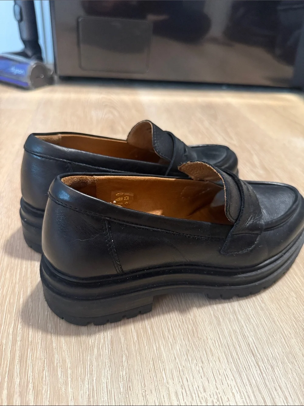 Black Leather Penny Loafers for Women